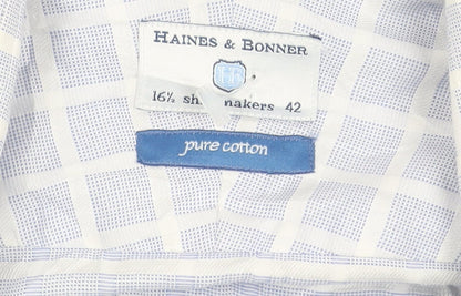 Haines & Bonner Men’s Blue Check Cotton Long Sleeve Button-Up Shirt 16.5 42in