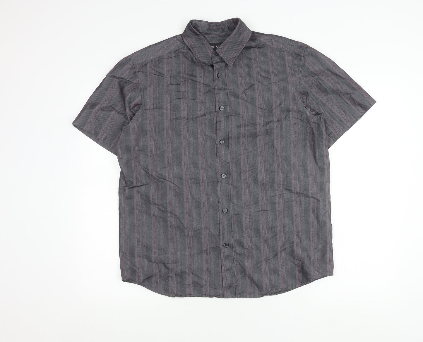 Marks and Spencer Men’s Grey Striped Short Sleeve Regular Fit Shirt M 38-40 in