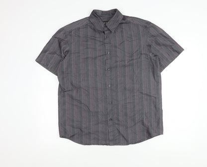 Marks and Spencer Men’s Grey Striped Short Sleeve Regular Fit Shirt M 38-40 in