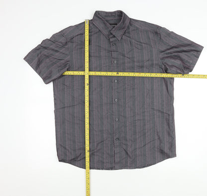 Marks and Spencer Men’s Grey Striped Short Sleeve Regular Fit Shirt M 38-40 in