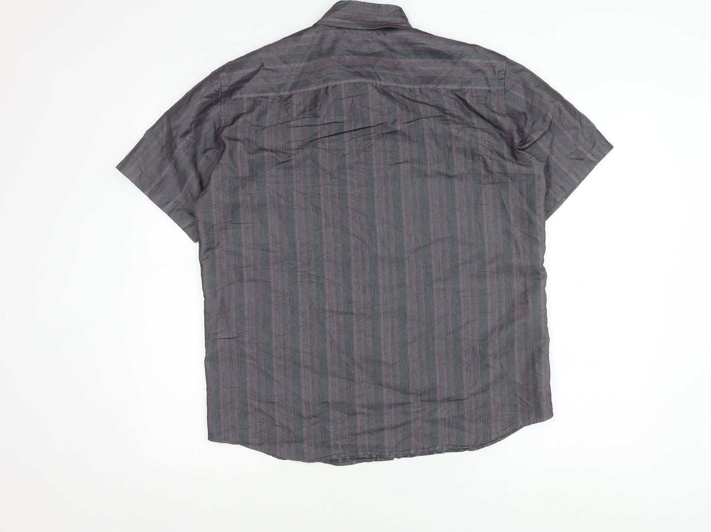 Marks and Spencer Men’s Grey Striped Short Sleeve Regular Fit Shirt M 38-40 in
