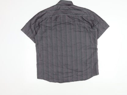 Marks and Spencer Men’s Grey Striped Short Sleeve Regular Fit Shirt M 38-40 in
