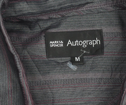 Marks and Spencer Men’s Grey Striped Short Sleeve Regular Fit Shirt M 38-40 in