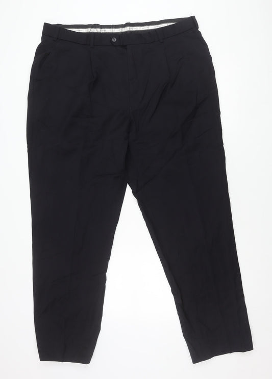 Men’s Black Wool Dress Pants Trousers Size 58 Regular Straight