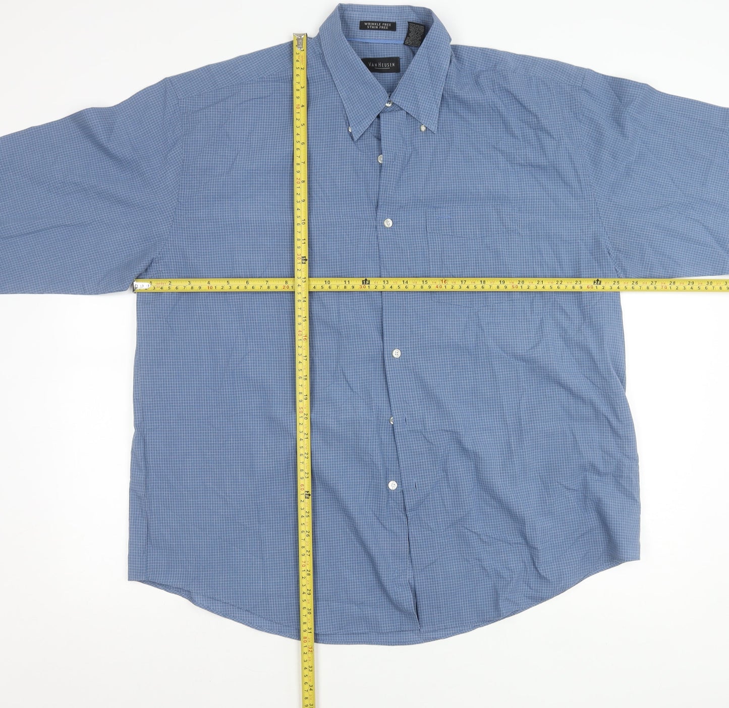 Van Heusen Men's Blue XL Button-Down Check Long Sleeve Shirt