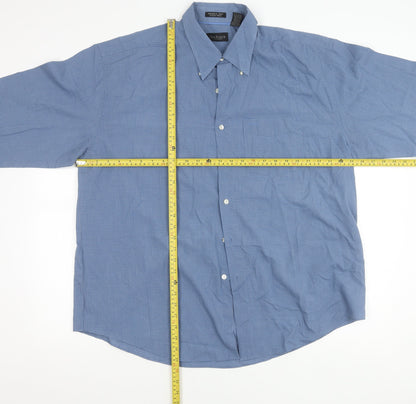 Van Heusen Men's Blue XL Button-Down Check Long Sleeve Shirt