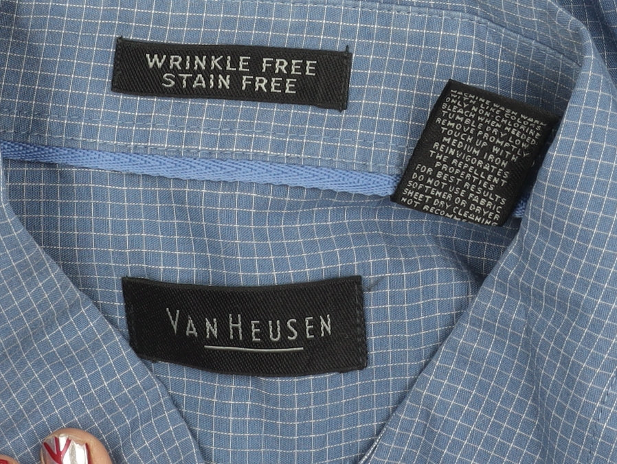 Van Heusen Men's Blue XL Button-Down Check Long Sleeve Shirt