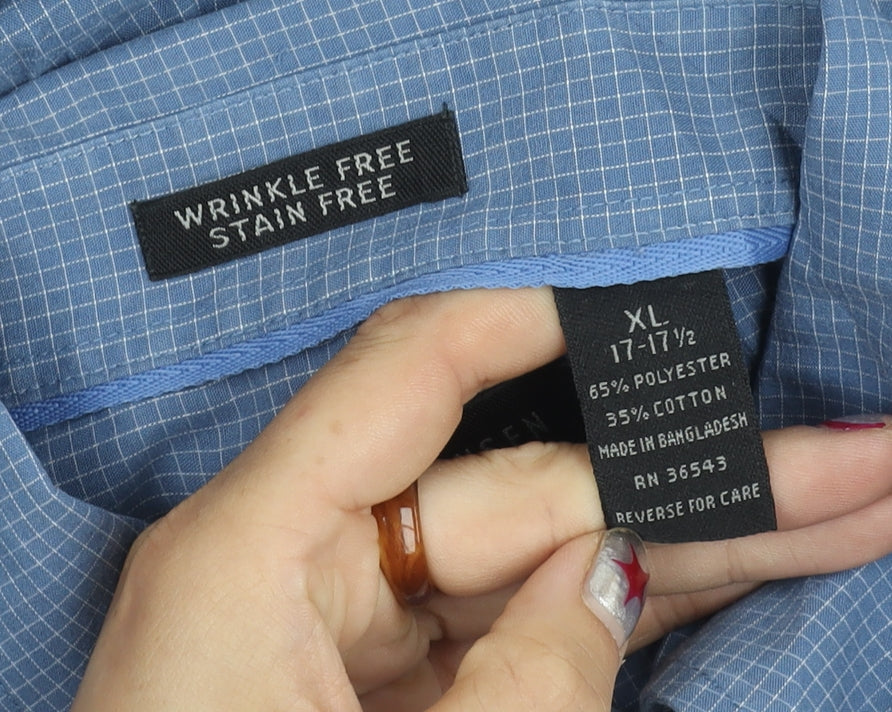 Van Heusen Men's Blue XL Button-Down Check Long Sleeve Shirt