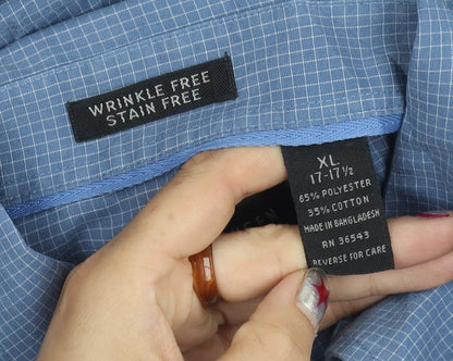 Van Heusen Men's Blue XL Button-Down Check Long Sleeve Shirt