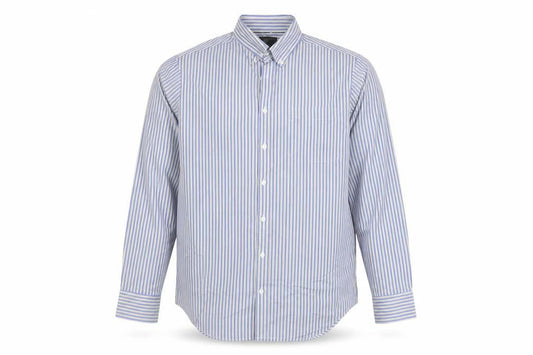 Marks and Spencer Men's Blue Striped Cotton Button-Up Shirt 15.5 Regular Fit