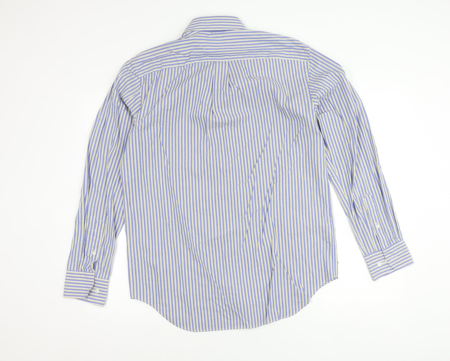 Marks and Spencer Men's Blue Striped Cotton Button-Up Shirt 15.5 Regular Fit