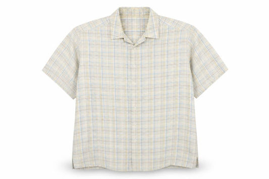 Marks and Spencer Men’s Beige Check XL Short Sleeve Button-Up Shirt 44-46 in