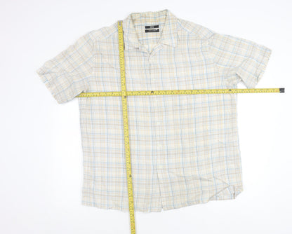 Marks and Spencer Men’s Beige Check XL Short Sleeve Button-Up Shirt 44-46 in
