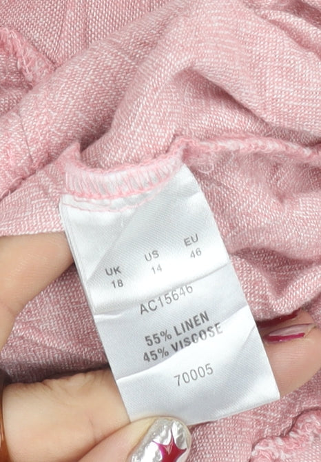 Cotton Traders Women’s Pink Linen Blend Bermuda Shorts Size 18