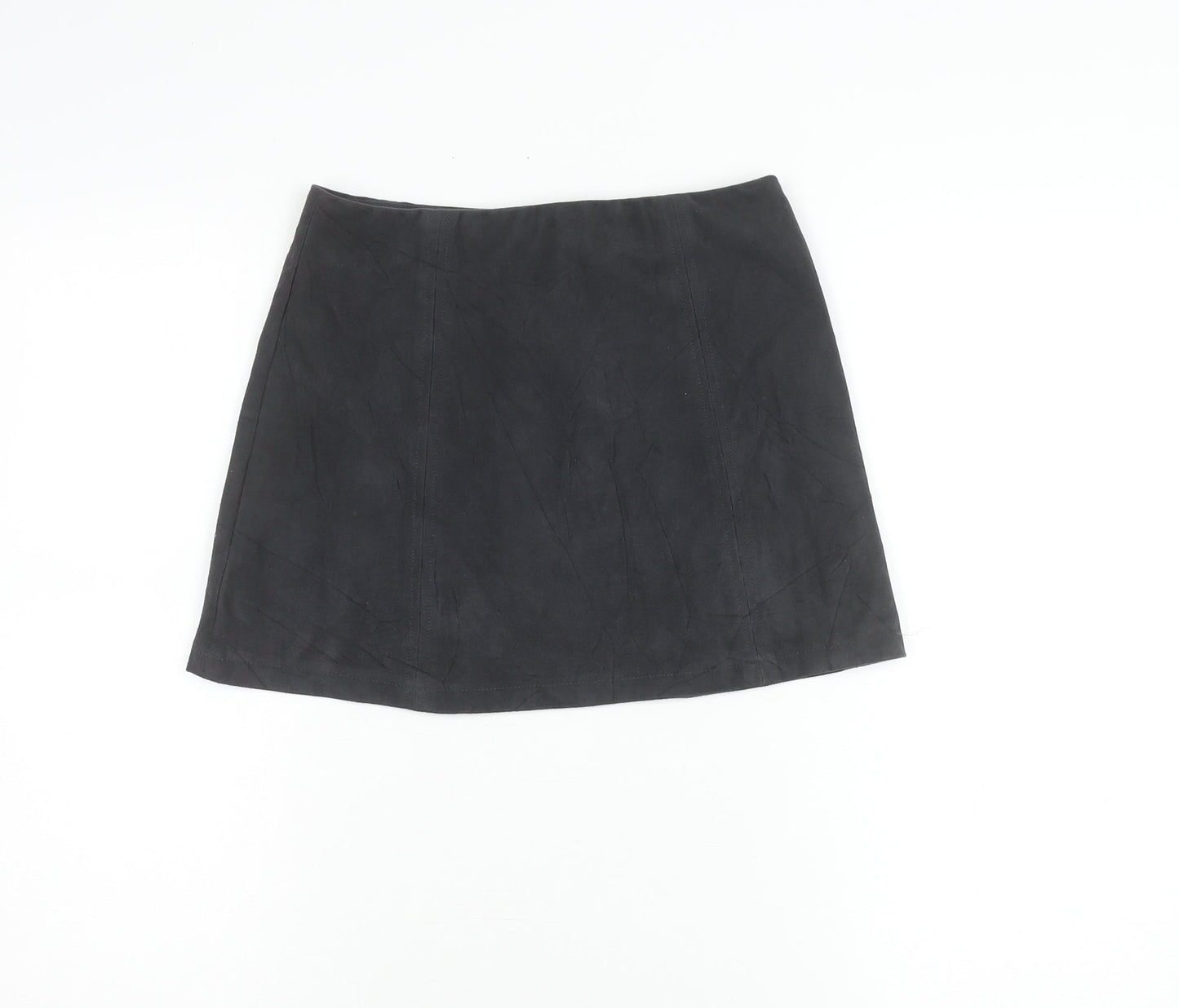 Next Girls Black Suede Look A-Line Skirt 11 Years Button Front Pockets