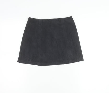 Next Girls Black Suede Look A-Line Skirt 11 Years Button Front Pockets