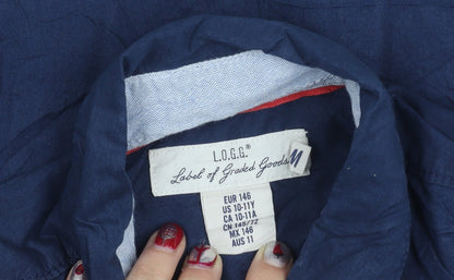 L.O.G.G Boys Blue 11 Years Button-Down Cotton Shirt Long Sleeve Casual