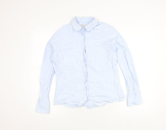 Austin Reed Womens Blue Cotton Button-Up Shirt Size 12 Long Sleeve