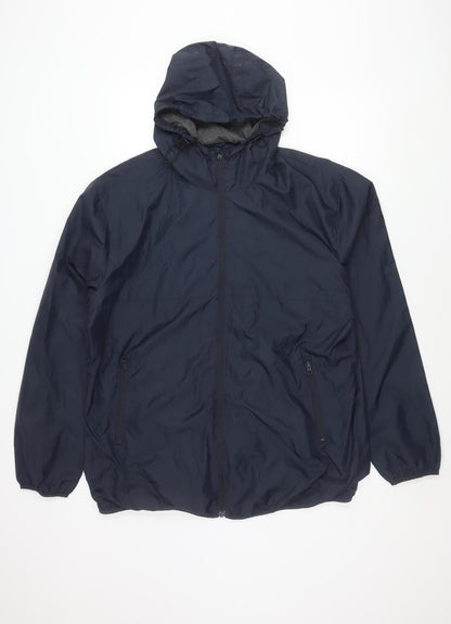 Tu Mens Blue XL Hooded Windbreaker Jacket Full Zip