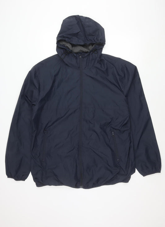 Tu Mens Blue XL Hooded Windbreaker Jacket Full Zip