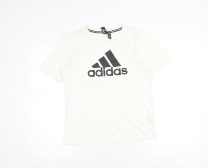 Adidas Boys White Cotton Logo T-Shirt Size 164 Short Sleeve Sports Tee
