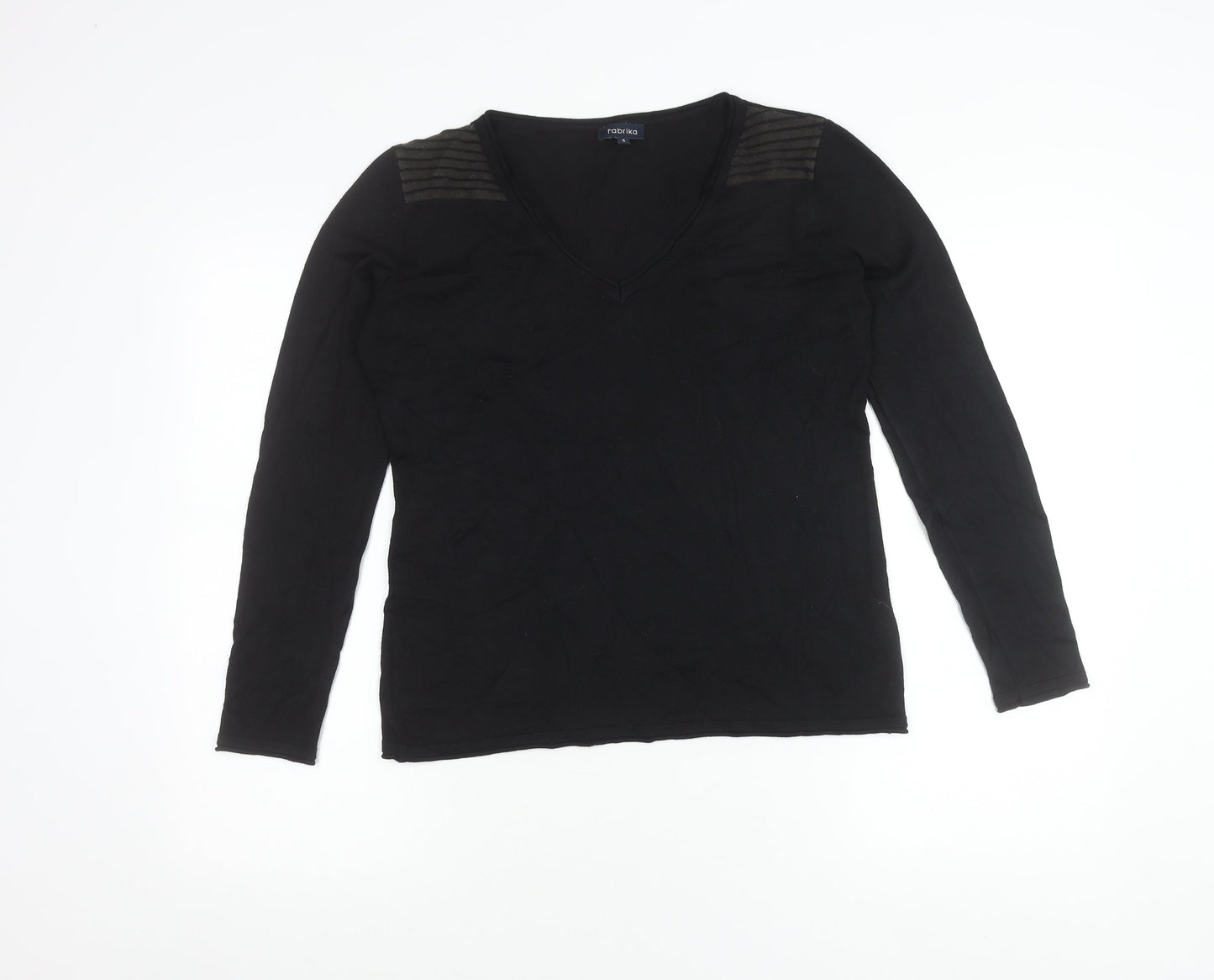 Fabrika Women’s Black Long Sleeve V-Neck Jersey Top Size S