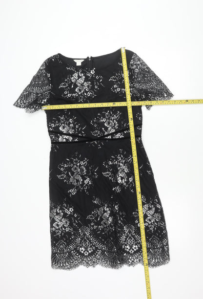 Monsoon Women’s Black Lace Floral Sheath Dress Size 12
