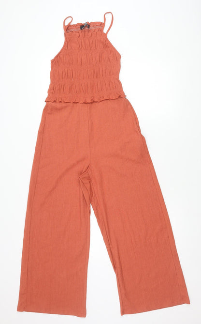 Bershka Women’s Orange Wide-Leg Crepe Jumpsuit Size M Sleeveless Summer