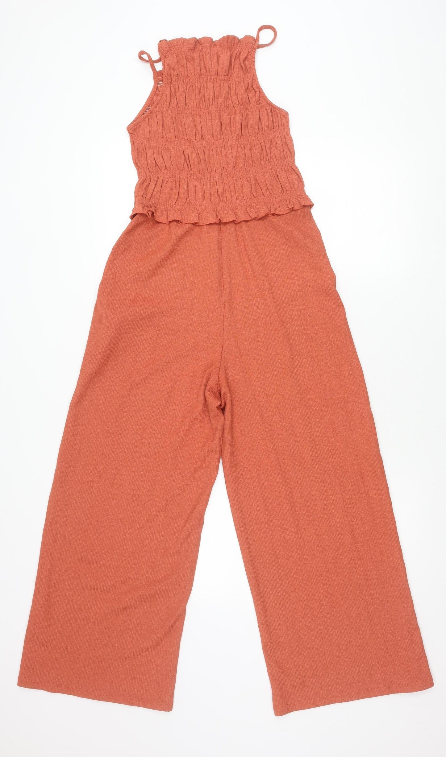 Bershka Women’s Orange Wide-Leg Crepe Jumpsuit Size M Sleeveless Summer