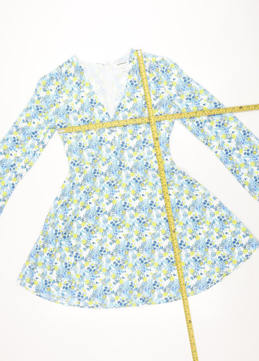 Glamorous Women’s Multicoloured Floral Mini Dress UK 8 V-Neck Long Sleeve