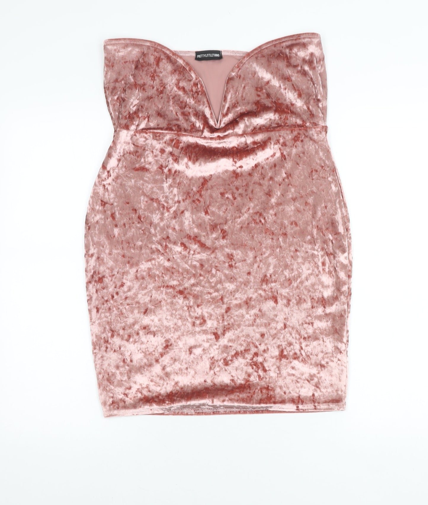 PrettyLittleThing Women Pink Velvet Bodycon Dress Size 16 Strapless
