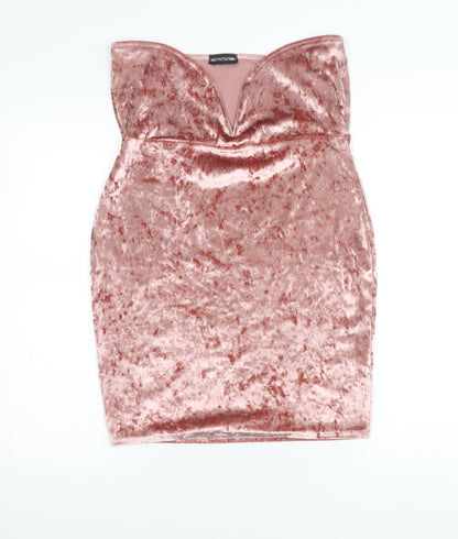 PrettyLittleThing Women Pink Velvet Bodycon Dress Size 16 Strapless