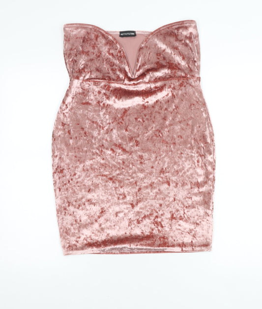 PrettyLittleThing Women Pink Velvet Bodycon Dress Size 16 Strapless