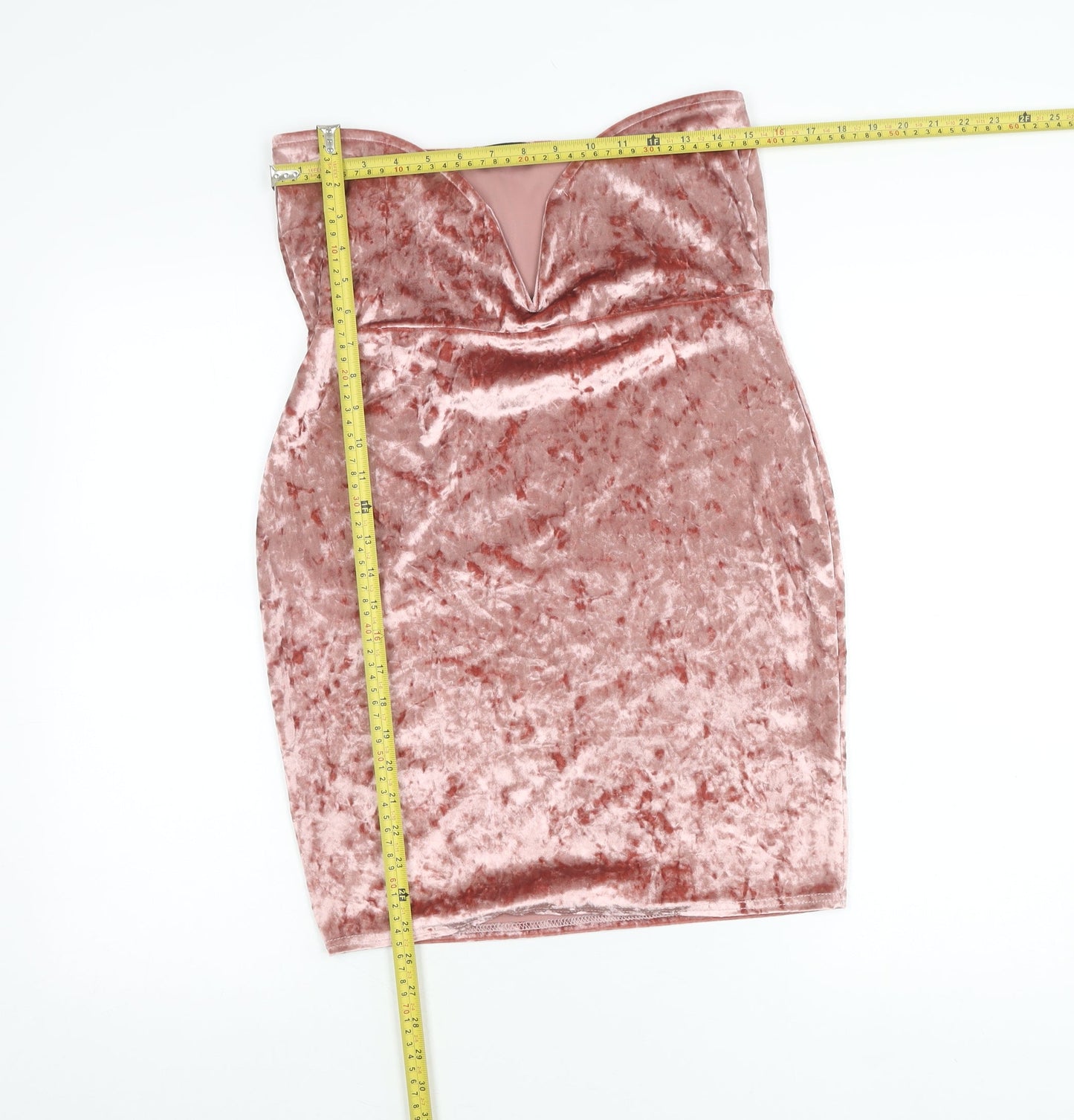 PrettyLittleThing Women Pink Velvet Bodycon Dress Size 16 Strapless
