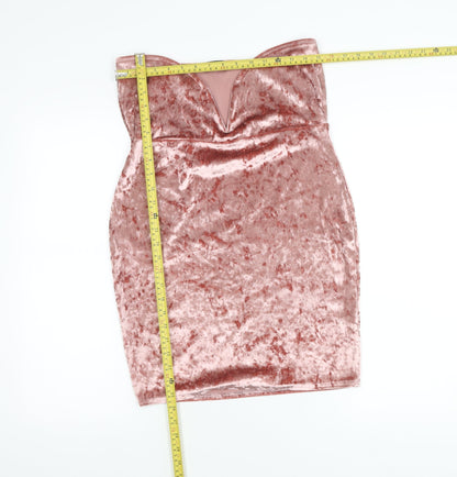 PrettyLittleThing Women Pink Velvet Bodycon Dress Size 16 Strapless