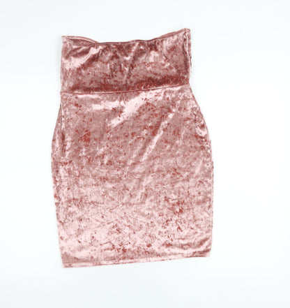 PrettyLittleThing Women Pink Velvet Bodycon Dress Size 16 Strapless