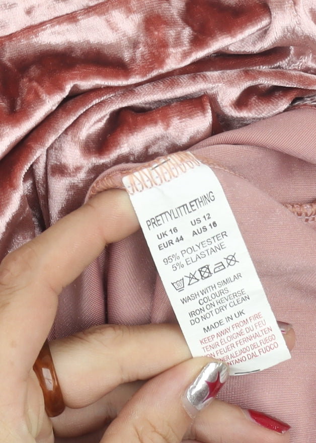 PrettyLittleThing Women Pink Velvet Bodycon Dress Size 16 Strapless