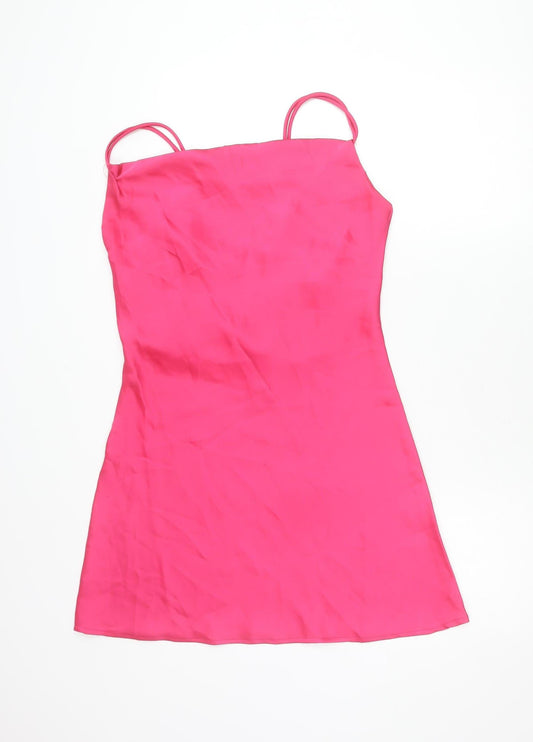 Boohoo Women’s Pink Slip Dress UK 12 Sleeveless Scoop Neck Short