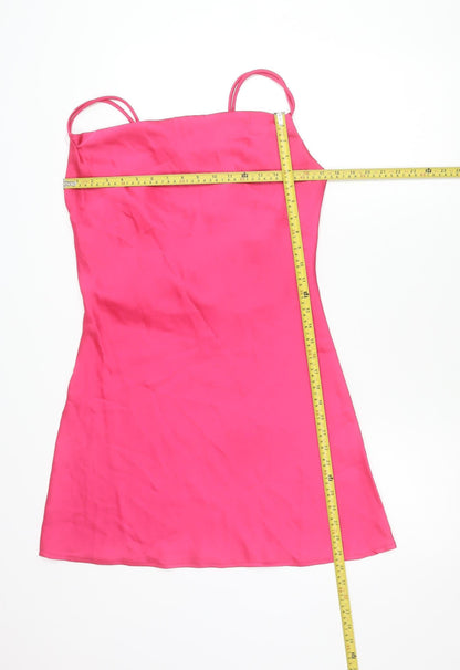 Boohoo Women’s Pink Slip Dress UK 12 Sleeveless Scoop Neck Short