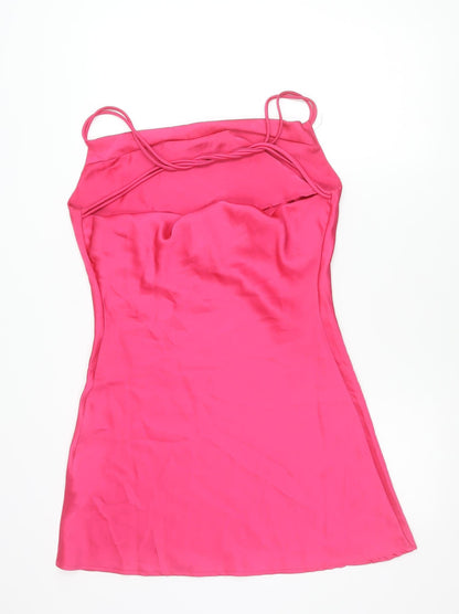 Boohoo Women’s Pink Slip Dress UK 12 Sleeveless Scoop Neck Short