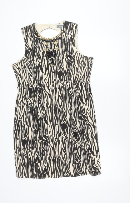 Et Vous Women’s Beige Black Animal Print Beaded Sheath Dress Size 16