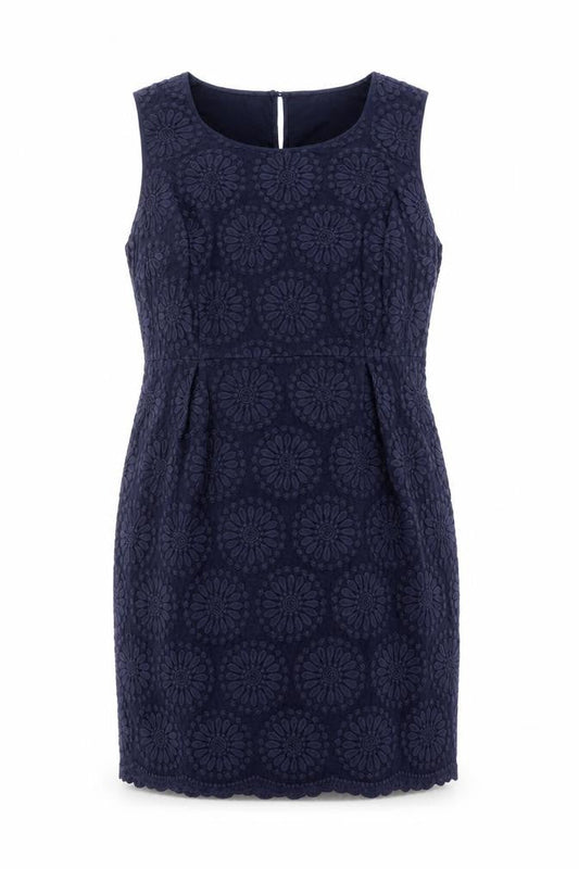 Front view of Boden Women’s Blue Sleeveless Floral Sheath Dress, size UK 10