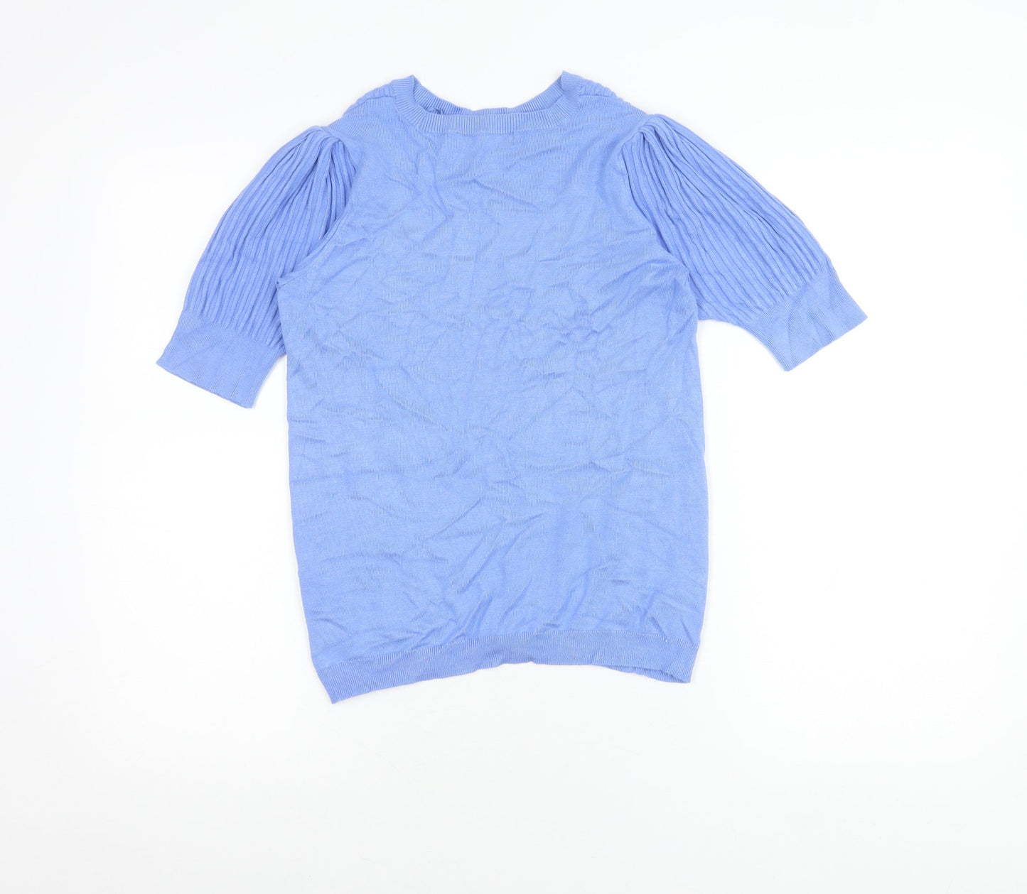 Marks and Spencer Women’s Blue Knit Pleated Puff Sleeve Blouse Size 12