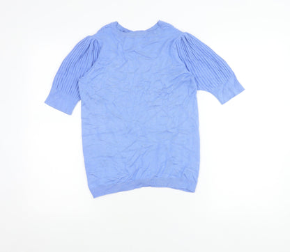 Marks and Spencer Women’s Blue Knit Pleated Puff Sleeve Blouse Size 12