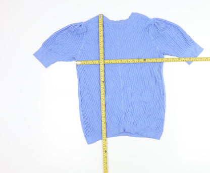 Marks and Spencer Women’s Blue Knit Pleated Puff Sleeve Blouse Size 12