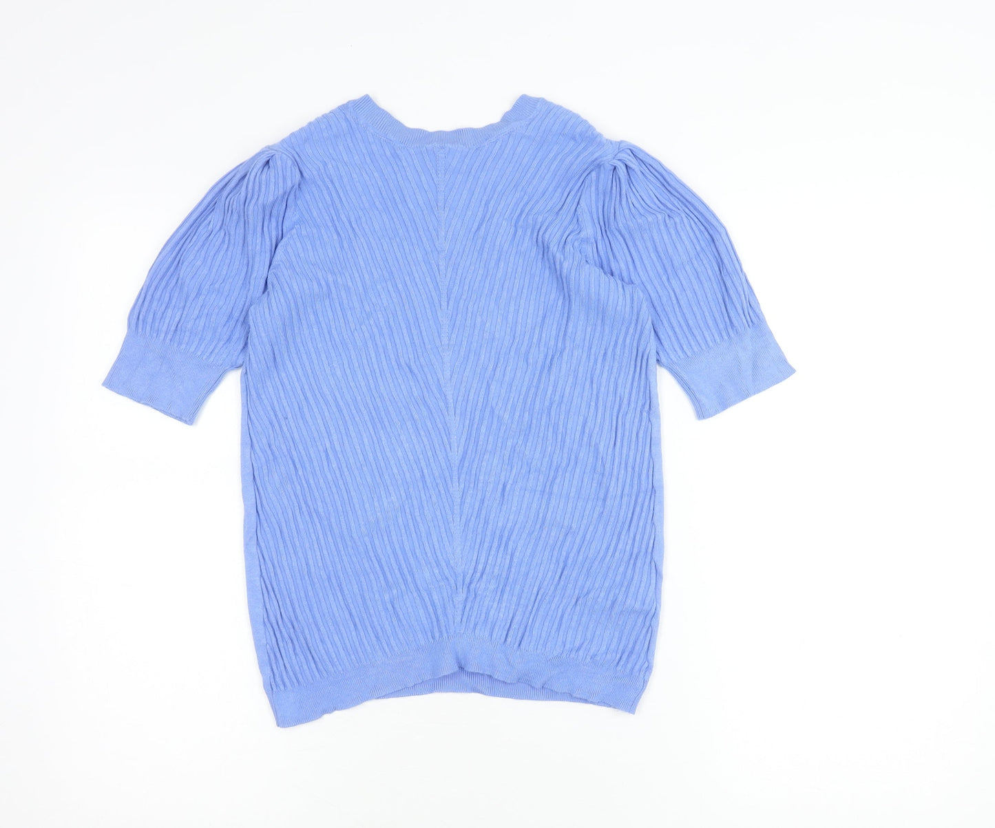 Marks and Spencer Women’s Blue Knit Pleated Puff Sleeve Blouse Size 12