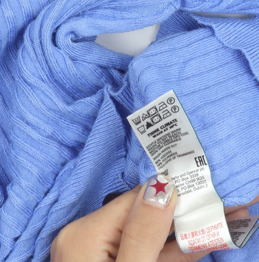 Marks and Spencer Women’s Blue Knit Pleated Puff Sleeve Blouse Size 12