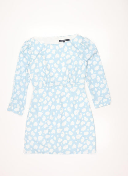 French Connection Women Blue White Floral Mini Shift Dress Size 10