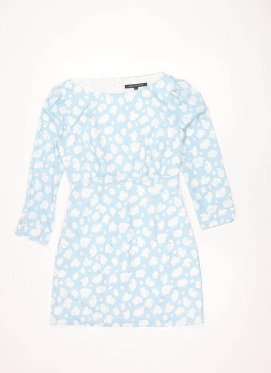 French Connection Women Blue White Floral Mini Shift Dress Size 10
