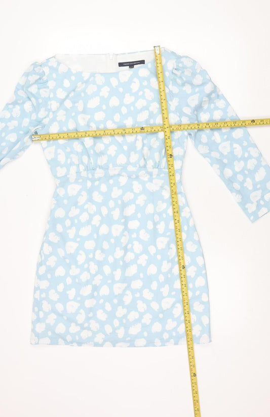 French Connection Women Blue White Floral Mini Shift Dress Size 10